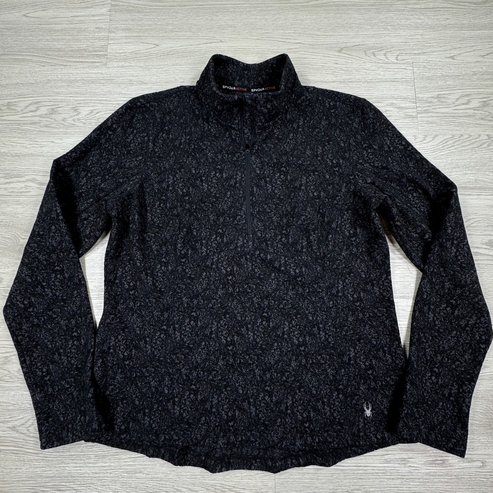 Spyder Women's Quarter Zip Pullover Black Grey Space Dye Athletic Top Large